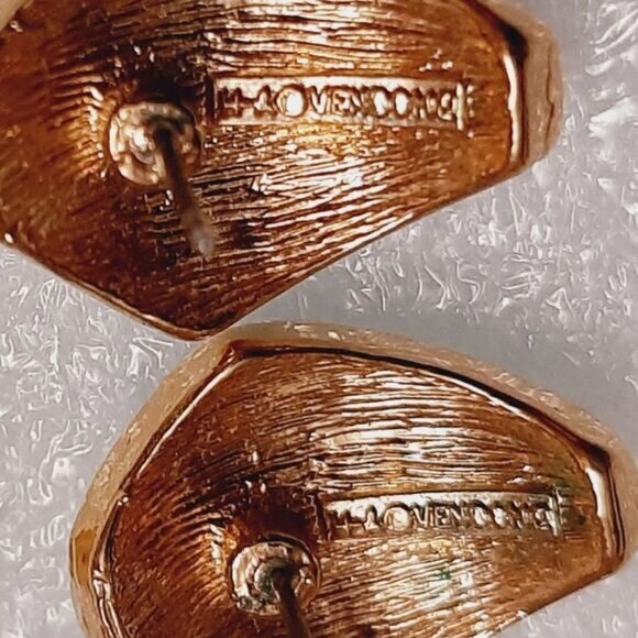 VENDOME Signed Vintage Turquoise Blue Enamel Post Earrings & Rhinestones Jewelry - Picture 14 of 14